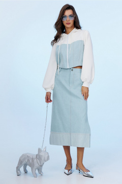 Полуприталенный джемпер из джинса и трикотажа с капюшоном Butеr 3019 молочно-голубой - фото 5