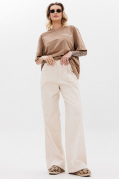 Бежевые прямые брюки из хлопкового вельвета GO F2106/02-01 170-176 - фото 2