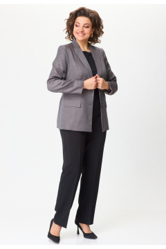 Комплект из жакета и классических брюк из текстиля БелЭльСтиль 412-3_03_22+596-2_79_22 серо-коричневый - фото 2