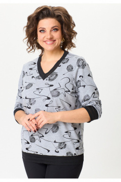 Блуза свободного силуэта из трикотажа с V-образным вырезом БелЭльСтиль 870-3_11_22 серый дизайн - фото 1