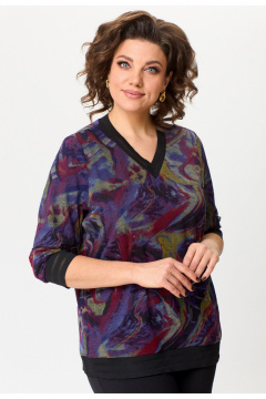 Блуза из трикотажа с рукавом 3/4 и принтом мультиколор БелЭльСтиль 870-3_11_22 сирень - фото 1