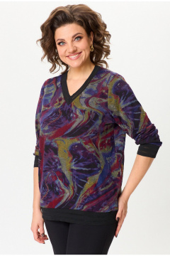 Блуза из трикотажа с рукавом 3/4 и принтом мультиколор БелЭльСтиль 870-3_11_22 сирень - фото 2