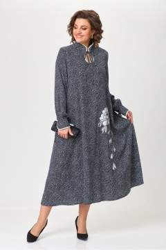 Макси платье трапеция из вискозы с капелькой и вышивкой Michel chic 2170 темно-синий,горох - фото 2