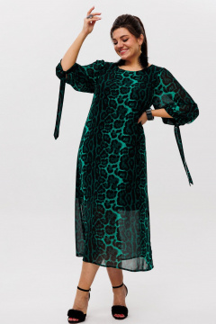 Платье из шифоновых тканей с разрезами и завязками на рукавах Anelli 1463 нефритовая_львица - фото 1