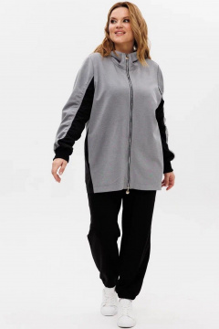 Трикотажный костюм из двух тканей с карманами и резинкой AMUARt 1005-1 черный+серый - фото 4