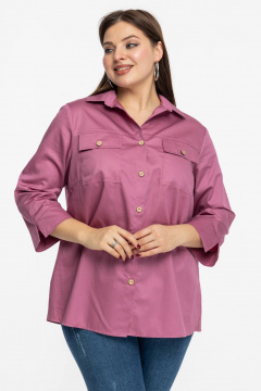 Розовая хлопковая рубашка с накладными карманами Avila 0991 розовый - фото 1
