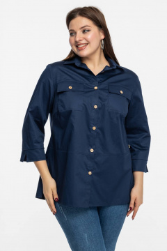 Синяя хлопковая рубашка прямого кроя на пуговицах Avila 0991 темно-синий - фото 4