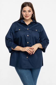 Синяя хлопковая рубашка прямого кроя на пуговицах Avila 0991 темно-синий - фото 3