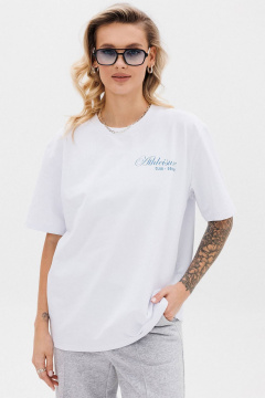 Белая оверсайз футболка с контрастной печатью GO F1001a/01-01. 164-170 - фото 5