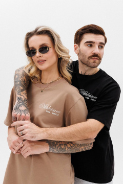 Бежевая оверсайз футболка с контрастной печатью GO F1001a/04-03. 164-170 - фото 5