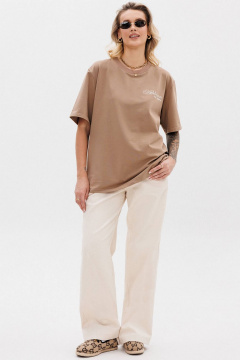 Бежевая оверсайз футболка с контрастной печатью GO F1001a/04-03. 164-170 - фото 3