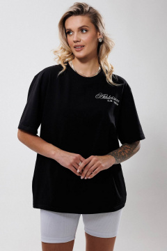 Черная оверсайз футболка с дизайнерской печатью GO F1001a/40-02. 164-170 - фото 4