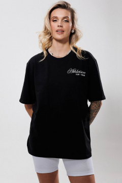 Черная оверсайз футболка с дизайнерской печатью GO F1001a/40-02. 164-170 - фото 1