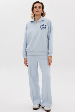 Голубые спортивные брюки из хлопка и трикотажа с поясом GO F2065/29-1413. 164-170 - фото 1