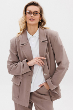 Oversize бежевый жакет с широкими плечами из трикотажа GO F4105/04-03. 170-176 - фото 4