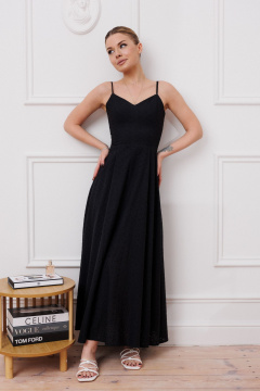 Платье с рюшами и широкой юбкой из фланели Marshop М116-2 черный - фото 5