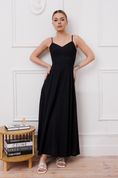 Платье с рюшами и широкой юбкой из фланели Marshop М116-2 черный - фото 1