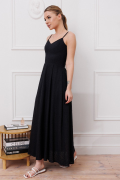 Платье с рюшами и широкой юбкой из фланели Marshop М116-2 черный - фото 4