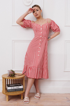 Летнее платье с оборкой и объемной юбкой Marshop М153 красный - фото 4