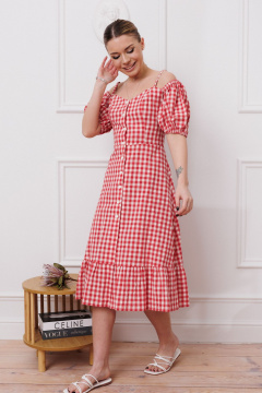 Летнее платье с оборкой и объемной юбкой Marshop М153 красный - фото 3