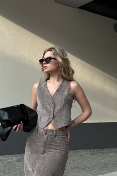 Жилет и юбка классический комплект из текстиля Marshop М200 кофе - фото 3