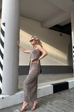 Жилет и юбка классический комплект из текстиля Marshop М200 кофе - фото 2