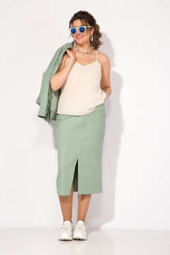 Жакет и юбка из хлопкового денима для повседневного образа Liliana 1405 фисташка - фото 5