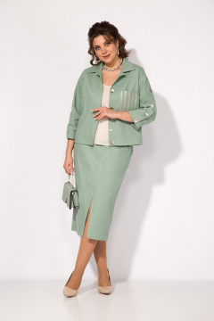 Жакет и юбка из хлопкового денима для повседневного образа Liliana 1405 фисташка - фото 1