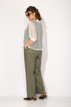 Оригинальный комплект из топа, брюк и блузы в стиле спорт-шик Liliana 1410 белый+хаки - фото 5