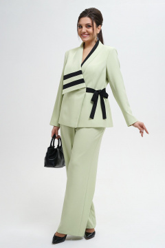 Жакет и брюки прямого силуэта из текстиля в деловом стиле Alani Collection 2280 зелень - фото 4