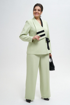Жакет и брюки прямого силуэта из текстиля в деловом стиле Alani Collection 2280 зелень - фото 3