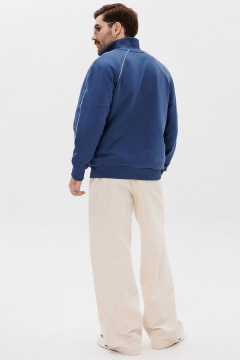 Синий зип-джемпер из трикотажа с вышивкой и контрастным кантом GO M4082/20-01. 176-182 - фото 4