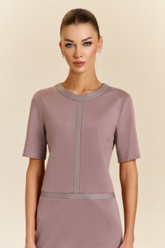 Платье прямого силуэта с разрезом, вставки из экокожи DILIA 0927 пудра - фото 3