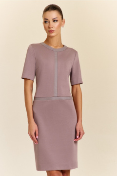 Платье прямого силуэта с разрезом, вставки из экокожи DILIA 0927 пудра - фото 2