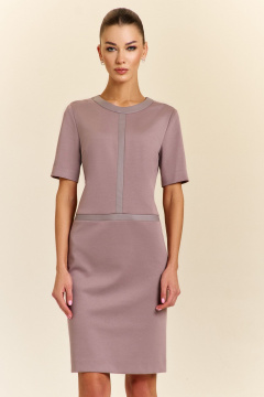 Платье прямого силуэта с разрезом, вставки из экокожи DILIA 0927 пудра - фото 1
