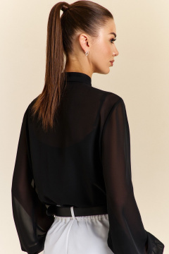 Блузка из полупрозрачного шифона с стойкой и длинным рукавом DILIA 0932 черный - фото 3
