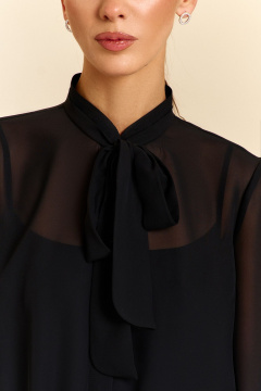 Блузка из полупрозрачного шифона с стойкой и длинным рукавом DILIA 0932 черный - фото 2
