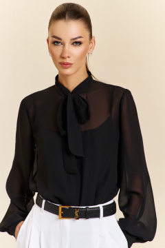 Блузка из полупрозрачного шифона с стойкой и длинным рукавом DILIA 0932 черный - фото 1