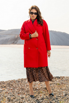 Двубортное пальто из пальтовой ткани с карманами Andina 1007 красное - фото 4