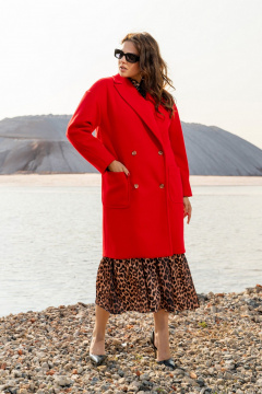 Двубортное пальто из пальтовой ткани с карманами Andina 1007 красное - фото 2