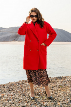 Двубортное пальто из пальтовой ткани с карманами Andina 1007 красное - фото 1