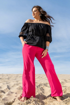Комплект из блузки реглан и брюк с резинками и карманами Andina 952 черный/фуксия - фото 3