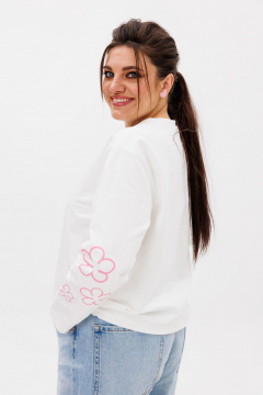 Лонгслив из хлопка с вышивкой и цветочным узором Anelli 1432 белый - фото 5