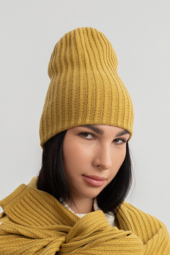 Вязаная двуслойная шапка с асимметричными косами AREOLA 10153 карри - фото 3