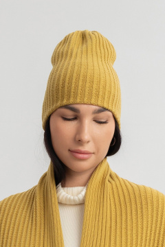 Вязаная двуслойная шапка с асимметричными косами AREOLA 10153 карри - фото 2