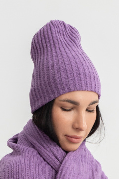 Фиолетовая вязаная двухслойная шапка с косами AREOLA 10153 фиалка - фото 5