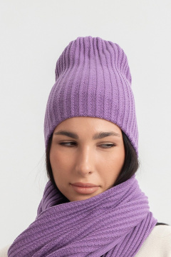 Фиолетовая вязаная двухслойная шапка с косами AREOLA 10153 фиалка - фото 3