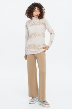 Свитер молочный жаккардовый с высоким воротом и длиной 72 см AREOLA 10455 брюле/арахис/щербет - фото 2