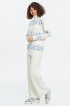 Свитер молочный жаккардовый с высоким воротом и длиной 72 см AREOLA 10455 жемчуг/ракушка/небесный - фото 5