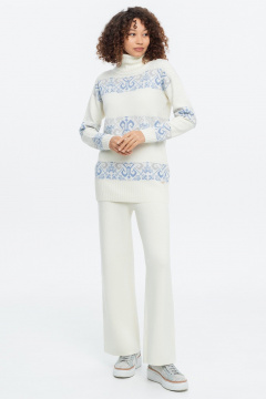 Свитер молочный жаккардовый с высоким воротом и длиной 72 см AREOLA 10455 жемчуг/ракушка/небесный - фото 3